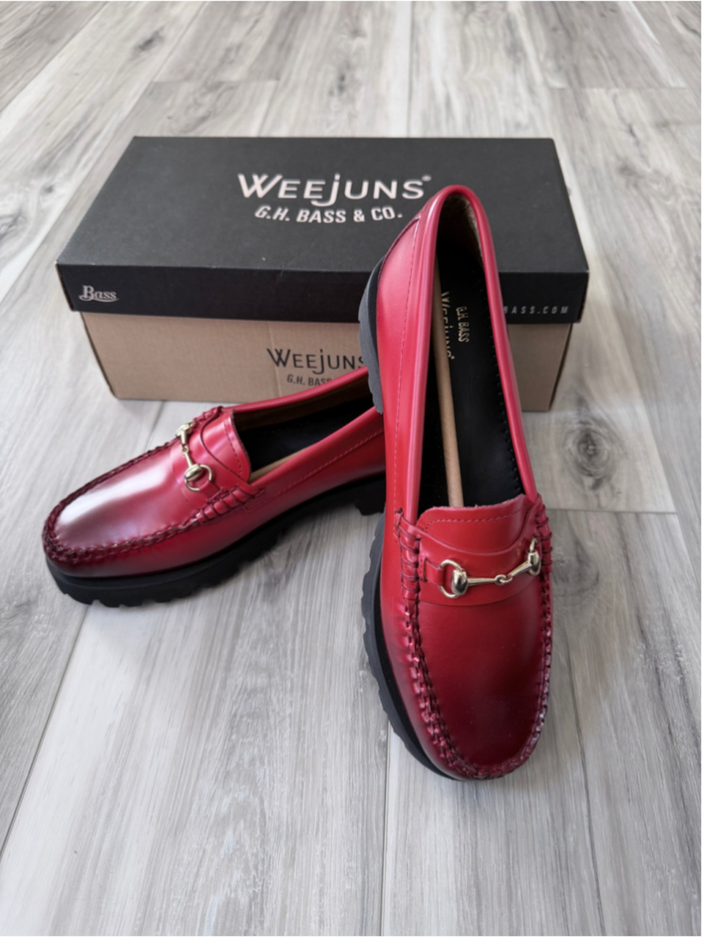 G.H. Bass Weejuns Lianna Bit Super Lug Loafers Women 8.5 Red Leather NEW BOX